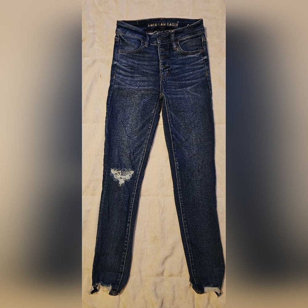 NWT American Eagle Distressed Next Level Stretch Hi-Rise Jeggings Size 0 Short